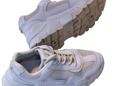 White Fashion Sneakers With Thick Sole Mesh Upper And Lace Up Design 3d model
