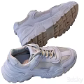 White Fashion Sneakers With Thick Sole Mesh Upper And Lace Up Design