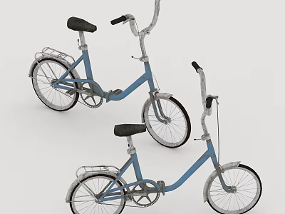 Two Blue Vintage Bicycles With Black Seats And Metal Baskets For Urban Use 3d model