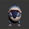 Cute Cartoon Blue Monster Character With Spiked Back Large Tongue And Sharp Teeth