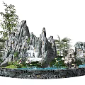 Courtyard Garden With Natural Rock Formations Bamboo Lush Greenery And Water Pond