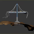Blue Bridge Model With Tower Cables Gray Base And Cars On Red Terrain