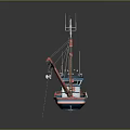 Vibrant Blue And Red Fishing Boat With Crane Arm Mast And Cabin Structure