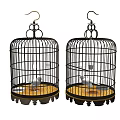 Vintage Style Decorative Birdcage Ornament Set With Metal Frame And Wooden Base