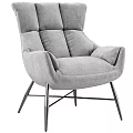 Beige Upholstered Leisure Chair With Padded Backrest Wide Armrests And Black Metal Legs