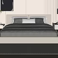Modern Double Bed With Gray Headboard Black White Striped Bedding And Nightstands 3d model