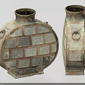 Decorative Ornament Set of Vintage Brick Pattern Vases with Elegant Loop Handles