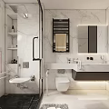 Modern Bathroom Interior Design with Marble Walls Glass Shower Toilet Vanity And Mirror