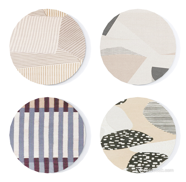 Round Area Rugs With Modern Geometric Patterns And Neutral Tones For Stylish Home Decor 3d model 