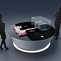 Modern Circular Display Table Design With Models Transparent Case And Silhouettes 3d model