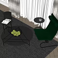 Modern Gray Leather Sofa And Glass Coffee Table With Metal Frame Fruit Bowl On Rug