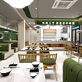 Traditional Craft Restaurant Interior With Green Seats Wooden Tables Marble Countertops And Bright Open Layout