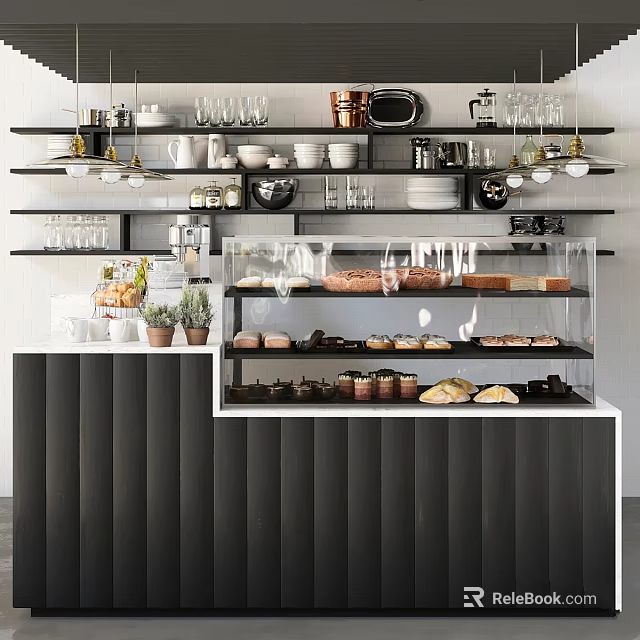 Commercial Bakery Display Equipment With Glass Case And Shelves For Pastries 3d model 
