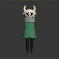 Cute Plush Doll With White Horns Green Dress And Black Legs