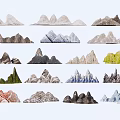 Various Shaped Stone And Wood Mountain Models With Different Colors And Textures 3d model