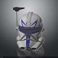Advanced Sci Fi Combat Weapon Helmet With White Body Blue Accents And Antenna