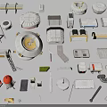 Various Architectural Building Components Including Round Roofs Rectangular Panels And Ladders