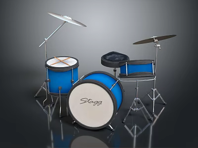 Blue Sleeg Musical Instrument Drum Set With Cymbals Stands And Drum Heads 3d model