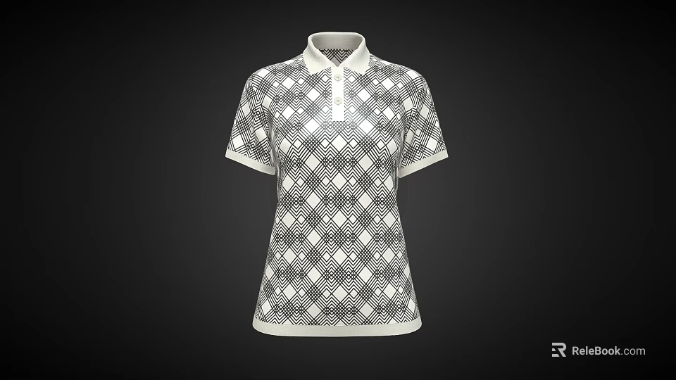 Gray And White Diamond Pattern Collared Short Sleeve Polo Shirt Design 3d model 