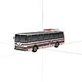 City Bus With White And Dark Red Striped Body And Roof Light