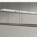 Two Tier Modern Linear Chandelier With Black Suspension Cables And White Curved Panels