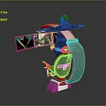Immersive Virtual Reality Experience With User Wearing VR Headset On Chair Device And Large Screen