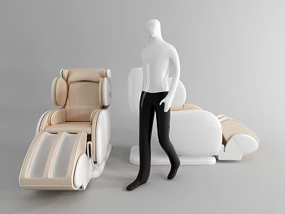 Elegant Modern Massage Chair With Beige White Design And Human Mannequin 3d model