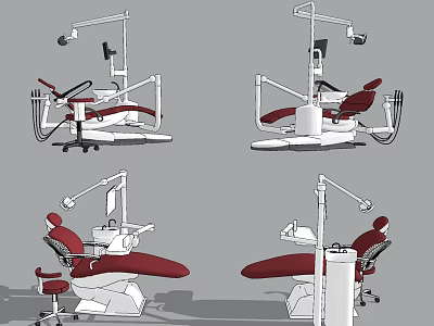 Ergonomic Red And White Dental Treatment Chairs As Medical Equipment With LED Lights And Monitors 3d model