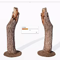Two Natural Wooden Trunks with Stone Bases as Rustic Decorative Sculptures