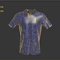 Blue Polo Shirt with Black Collar Red Yellow Details Short Sleeves and Chest Logo