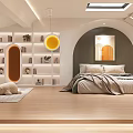 Loft Bedroom Interior Design With Skylight And Bookshelves 3d model