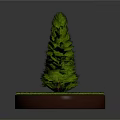 3D Green Conical Tree Model On Round Grass Covered Base