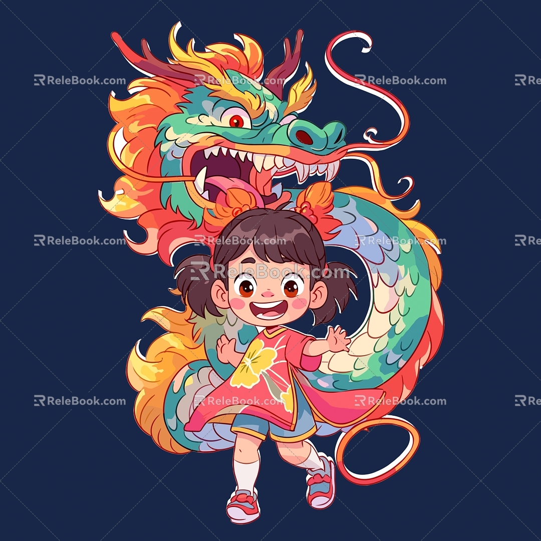 Dragon Year Material Chinese Dragon Golden Dragon Insert Dragon Paper-cutting Dragon Ruilong Xianglong Kirin IP Dragon Baby Dragon Treasure Dragon God of Wealth 14a 3d model