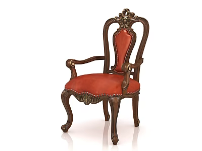 Classic Wooden Dining Chair With Red Upholstery And Ornate Carved Details 3d model