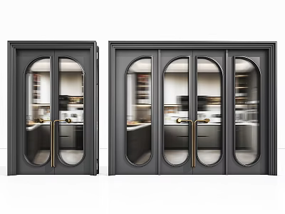 Modern Sliding Doors With Black Frames Glass Panels And Metal Handles 3d model