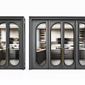 Modern Sliding Doors With Black Frames Glass Panels And Metal Handles