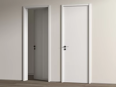 White Interior Doors With Open And Closed Panels In Light Wall Wooden Floor Room 3d model