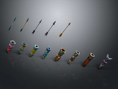 Colorful Decorative Arrows and Quivers with Unique Designs for Weapon Collection 3d model