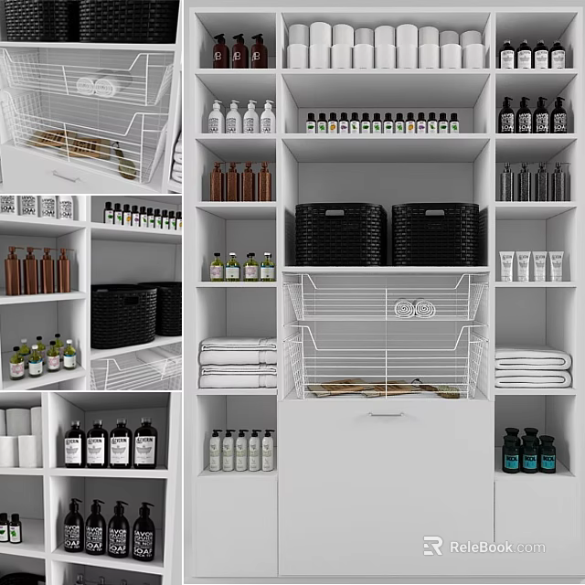Organized Laundry and Daily Essentials Storage with Shelves Baskets and Towels 3d model 