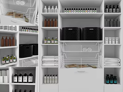 Organized Laundry and Daily Essentials Storage with Shelves Baskets and Towels 3d model