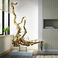 Golden Branch Shaped Decorative Ornament Set With Marble Base For Modern Interior