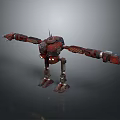 Red Mechanical Creature With Extended Arms Glowing Eyes And Legged Structure 3d model