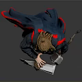 Mythical Warrior Man Wearing Red Cape Holding Hammer Shield And Sword