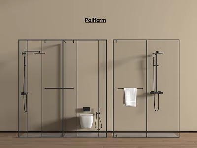 Poliform Modern Shower Sauna Space With Glass Partitions Toilet And Towel Rack 3d model