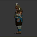Muscular Fantasy Warrior Character With Golden Helmet Spiked Shoulders Blue Waist Guard And Ornate Details