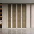 Elegant Modern Wardrobe With Lattice Panel Doors Storage Shelves And Drawers