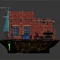 Abandoned Urban Steel Works Building With Red Brick Structure Street Lamp Green Liquid And Debris