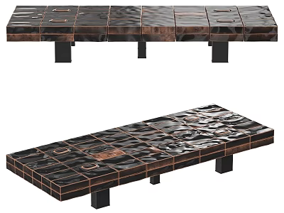 Modern Dining Table With Patchwork Textured Surface And Black Metal Legs 3d model