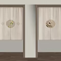 Japanese Shoji Doors With Washi Paper And Circular Flower Bird Patterns Near Plant