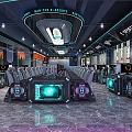Modern Internet Cafe With Gaming Computers High Tech Interior Blue LED Lighting And Comfortable Seating 3d model